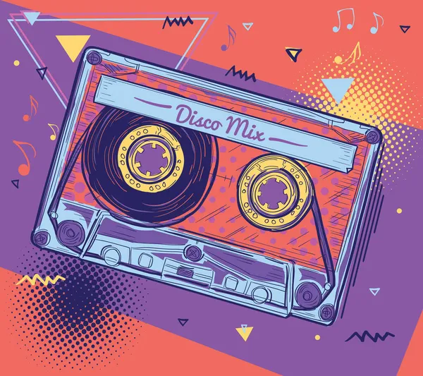 Disco Mix Disegno Cassette Audio Musicali Colorate — Vettoriale Stock