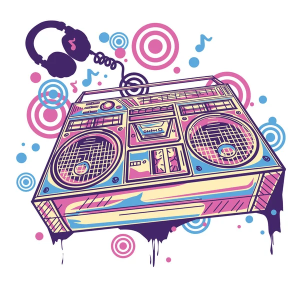 Boombox Graffiti Kleurrijk Funky Muziek Ontwerp — Stockvector