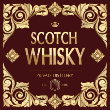 Scotch Whisky - Altın süslemeli çiçek dekoratif etiketi
