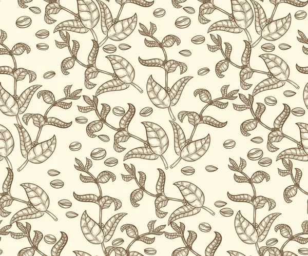 コーヒー作物と豆の装飾的なモノクロシームレスパターン — ストックベクタ
