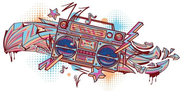 Renkli Çizilmiş Müzik Kutusu Graffiti Okları — Stok Vektör