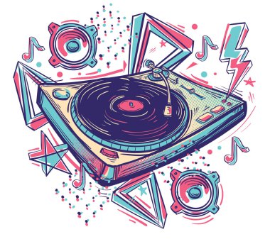 Turntable graffiti, renkli funky müzik tasarımı