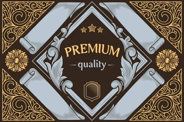 Qualità Premium Emblema Decorativo Decorato Vintage — Vettoriale Stock