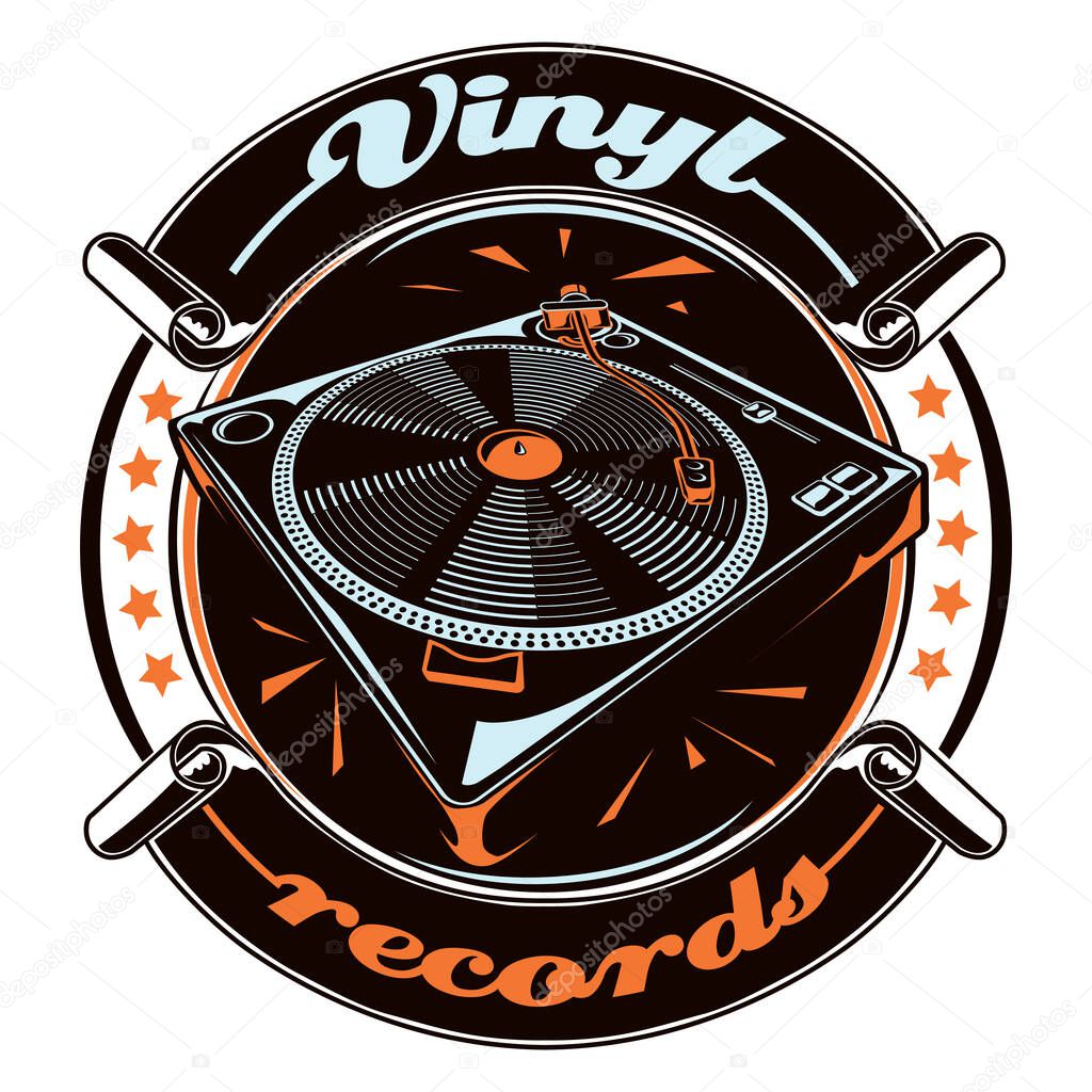 Vinyl records turntable musical emblem