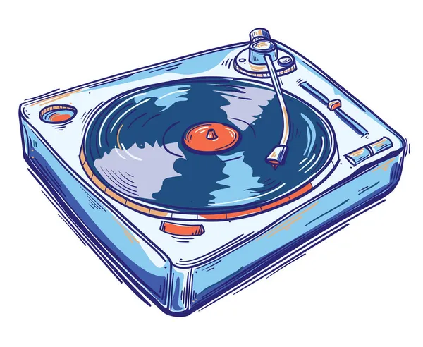 Hand Drawn Colorful Music 80S Turntable Cartoon — Stock Vector