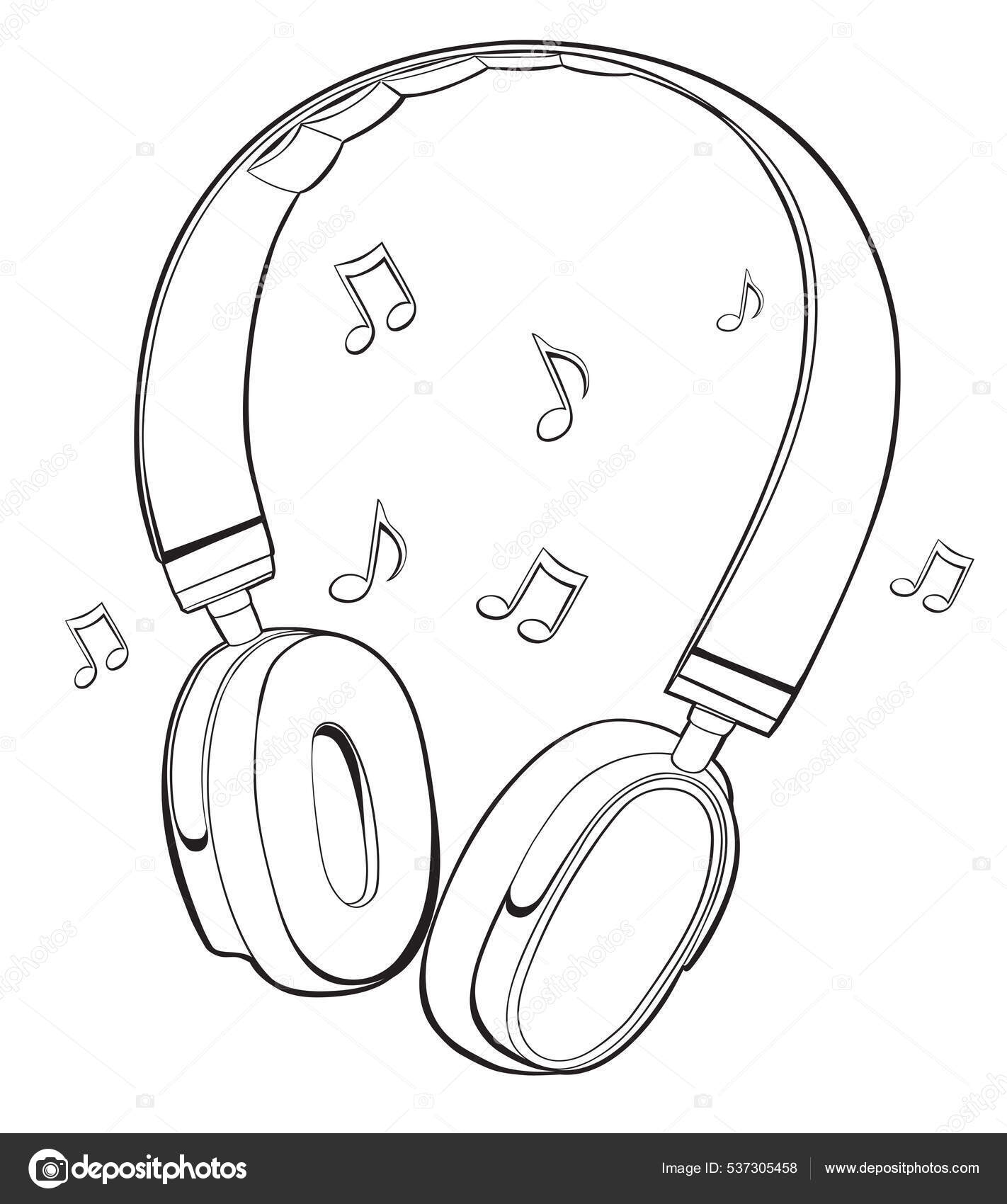 黑白相间的音乐耳机和音符轮廓设计图库矢量图©alex_scholar 537305458, image size:1422x1700