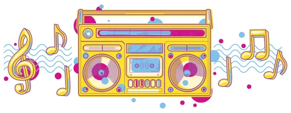 Design Música Funky Colorido Tocando Boombox Com Notas Musicais —  Vetores de Stock
