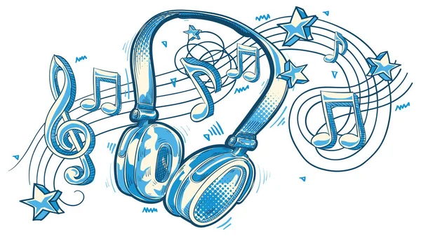 Design Música Fones Ouvido Musicais Desenhados Notas Fenda —  Vetores de Stock