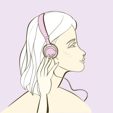 Müzik dinleyen kulaklıklı güzel bir kadın çizdim.