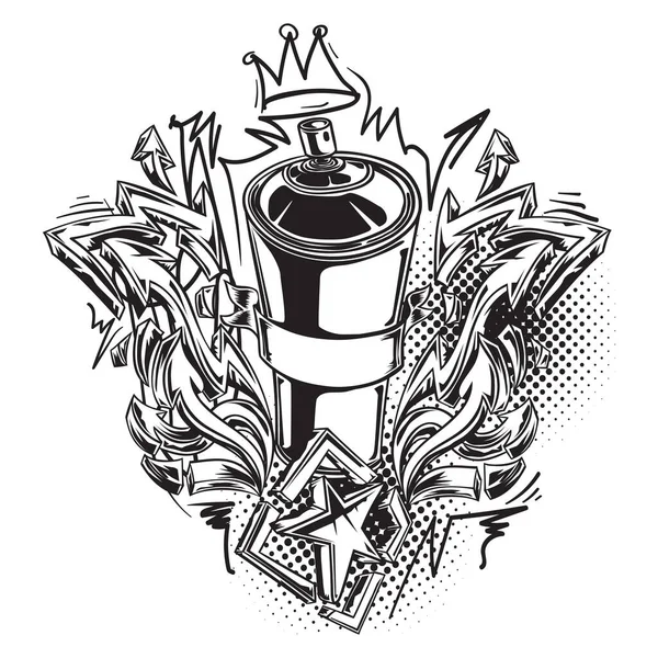 Emblema Graffiti Arte Callejero Lata Spray Dibujada Blanco Negro Flechas — Vector de stock
