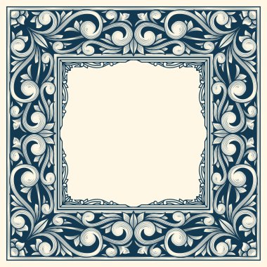 Dekoratif tek renkli dekoratif retro çiçekli boş çerçeve