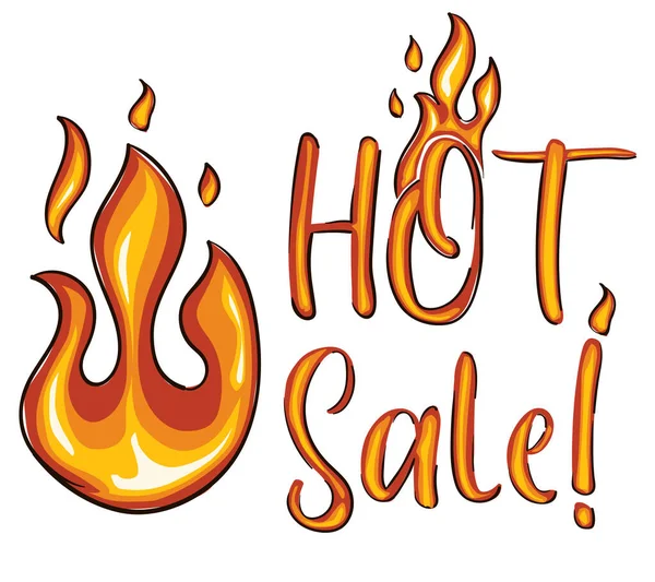 Hot Sale Hand Drawn Advertising Sign Fire Flame — Stockvector