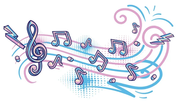 Drawn Notes Clef Funky Musical Melody — Stock Vector