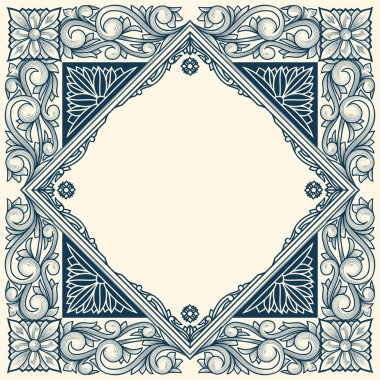 Dekoratif tek renkli dekoratif retro çiçekli boş çerçeve