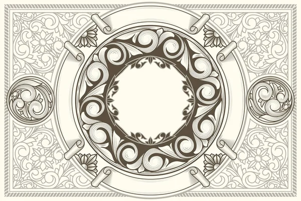 Decorative Monochrome Ornate Retro Floral Blank Card — Stock Vector