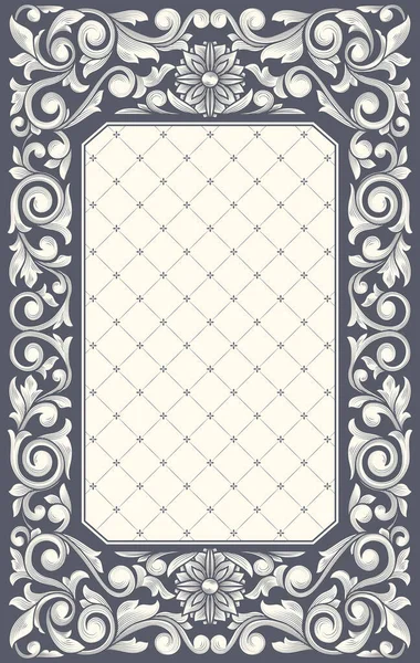 Decorativo Monocromático Ornamentado Retro Floral Branco Cartão — Vetor de Stock