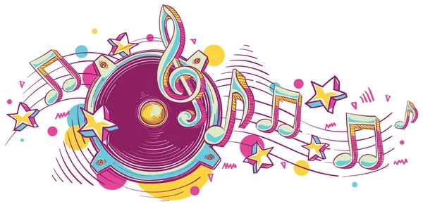 Colorful Drawn Loudspeaker Clef Notes Musical Melody Design — Stock Vector