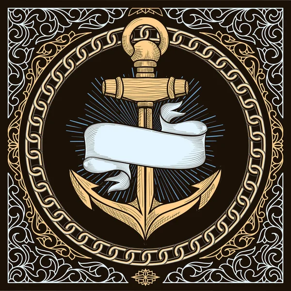 Ancla Náutica Decorativa Emblema Ornamentado — Vector de stock