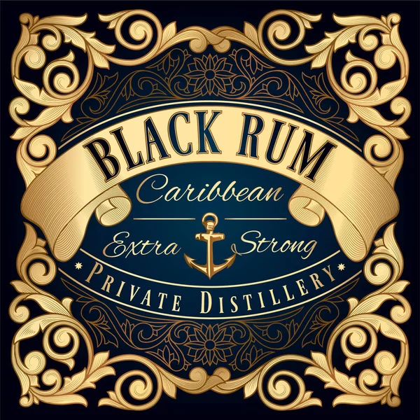 Black Rum - Altın süslü klasik dekoratif etiket