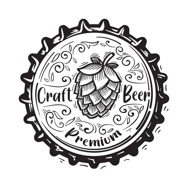 瓶盖上手工绘制工艺啤酒酿造厂徽章 — 图库矢量图片