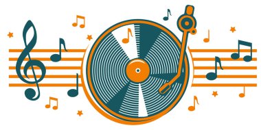 Musical melody - color vinyl  turntable and notes clipart