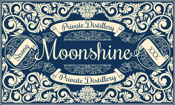 Moonshine Monochrom Retro Dekorativ Verziertes Etikettendesign — Stockvektor