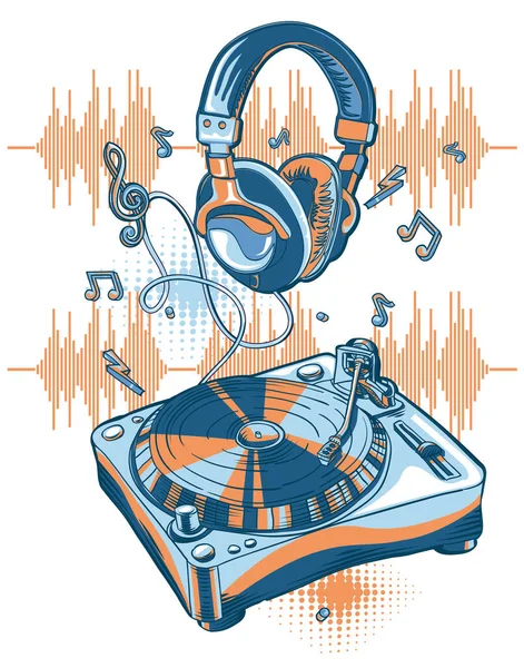 Müzik Sehpası Kulaklıklar Renkli Funk Müzik Tasarımı — Stok Vektör
