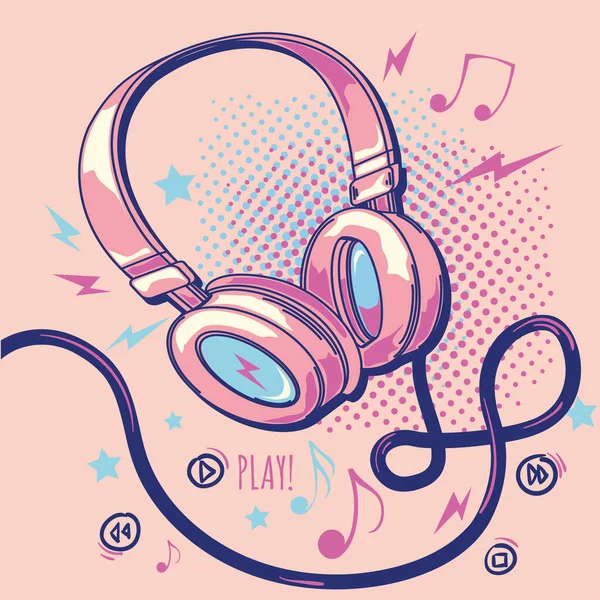 Playing Musical Colorful Headphones Music Design — Stock Vector