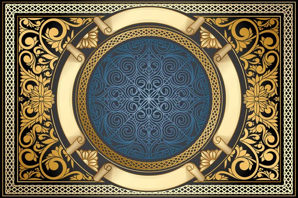 Altın süslü, çiçekli, eski, boş bir kart.