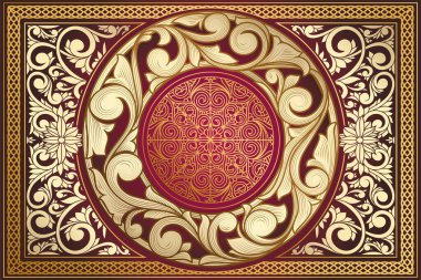 Altın süslü, çiçekli, eski, boş bir kart.