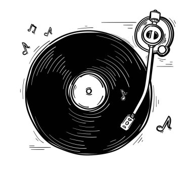 Müzik çalan monokrom çizilmiş