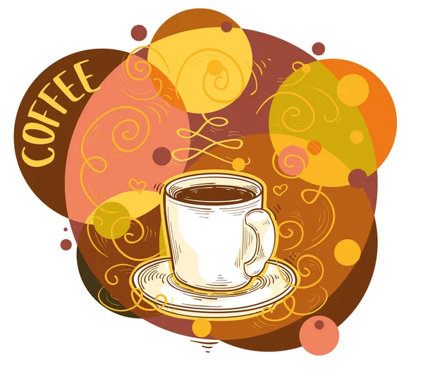 Drawn Cup Coffee Colorful Decorative Design — 스톡 벡터