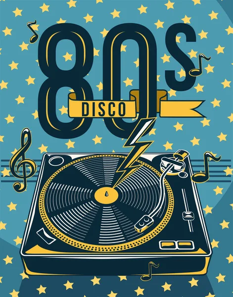 80S Disco Retro Funky Muziek Draaitafel Ontwerp — Stockvector
