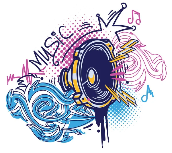 Graffiti Colorati Diffusori Musicali Disegnati Design Musicale — Vettoriale Stock