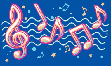 Funky colorful notes and clef musical design