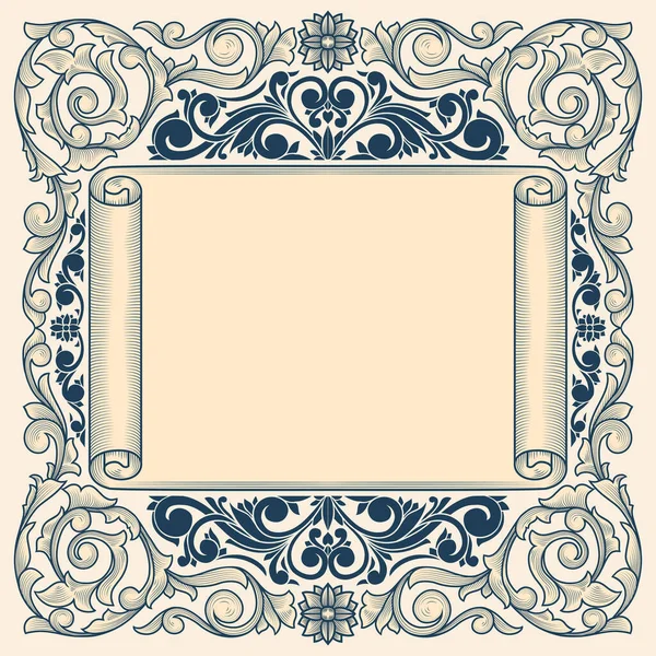 Decorative Ornate Retro Floral Blank Frame Template — стоковый вектор