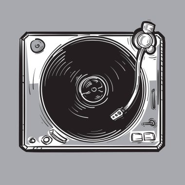Monokrom müzikal turntable vinil plakçalar çizildi