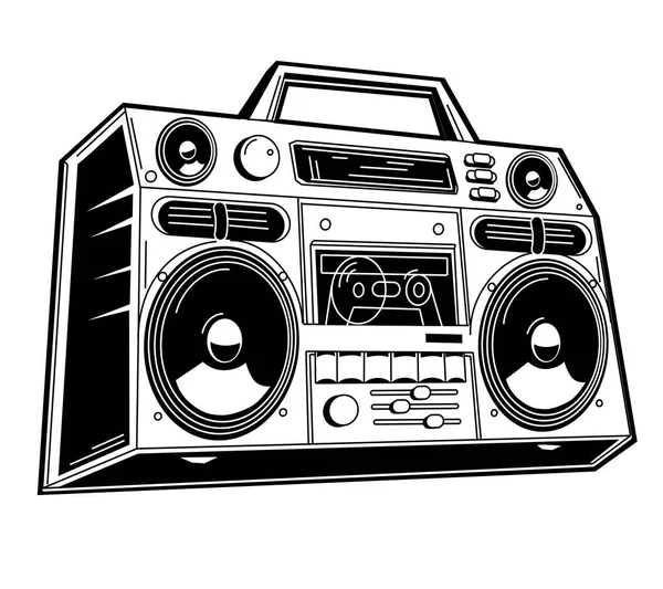 Black White Music Boom Box Tape Recorder — Stock Vector