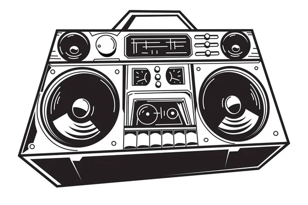 Black White Retro Boombox Tape Recorder — Stock Vector