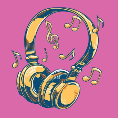 Music design - drawn headphones and notes