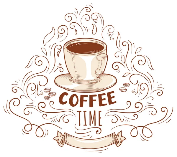 Coffee Time Cup Coffee Ornate Advertising Poster — Vector de stock