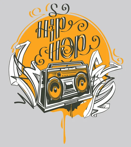 Musical Boom Box Tape Recorder Graffiti Arrows Hip Hop Emblem —  Vetores de Stock