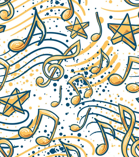 Musical Notes Clef Drawn Seamless Decorative Pattern — Stock Vector