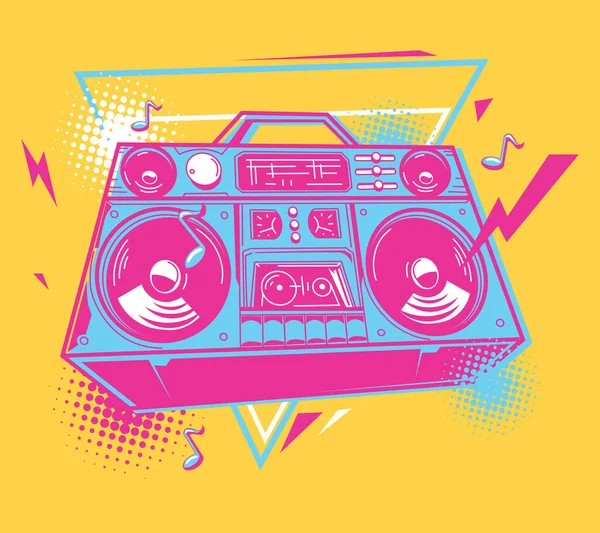 Music Design Funky Colorful Boom Box Tape Recorder — Wektor stockowy