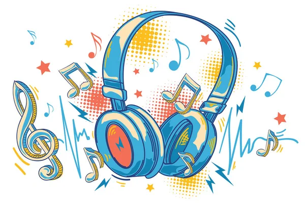 Müzik tasarımı - renkli kulaklıklar ve notalar