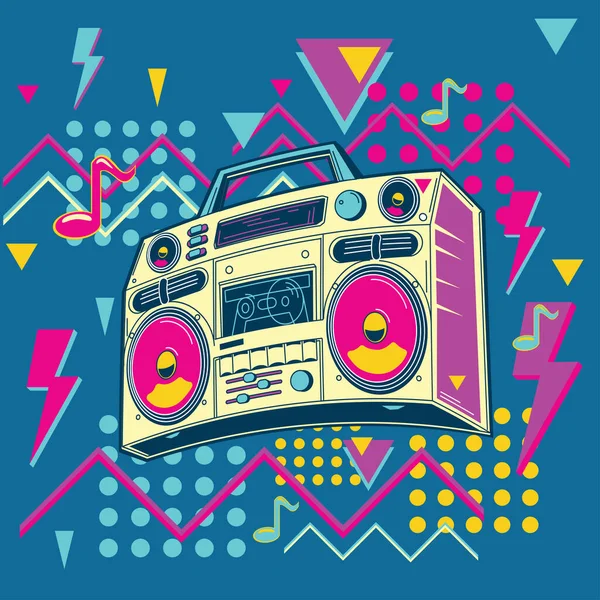 Retro Impressão De Música. Doodle Cassete Com Fita E Fones De Ouvido Estilo  Dos Anos 90. Jogador Musical E Registro Para Gramofone, Vintage Brilhante  Vector Pop Sem Costura Padrão Música Retro Doodle