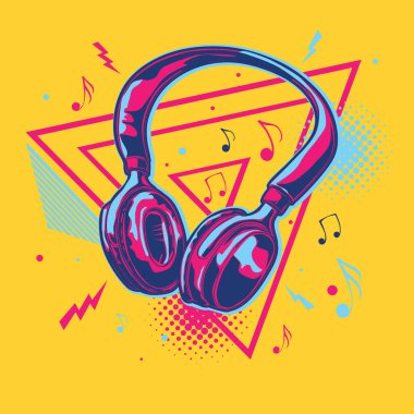 Müzik tasarımı - renkli müzik kulaklıkları ve notalar
