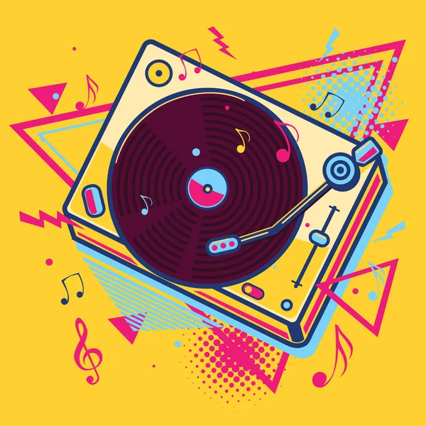 Diseño Musical Colorido Tocadiscos Vinilo Musical Retro — Archivo Imágenes Vectoriales