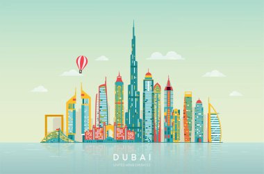 Dubai soyut silueti. Seyahat ve turizm çizimleri.