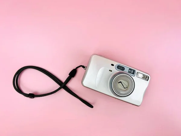 Old Camera Flash Built Clipping Path Isolated Bright Pink Background — Stock Photo, Image